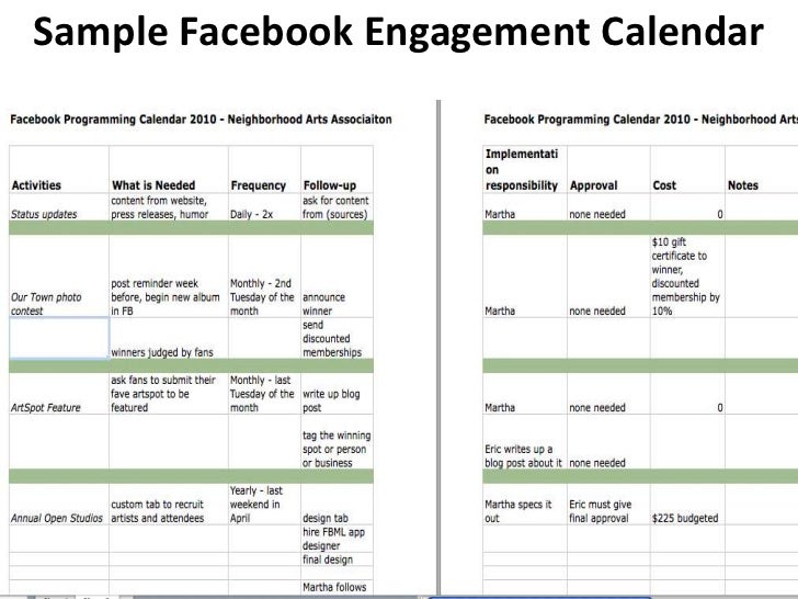 Sample Facebook Engagement Calendar