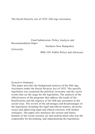 The Social Security Act of 1935 Old-Age Assistance .docx