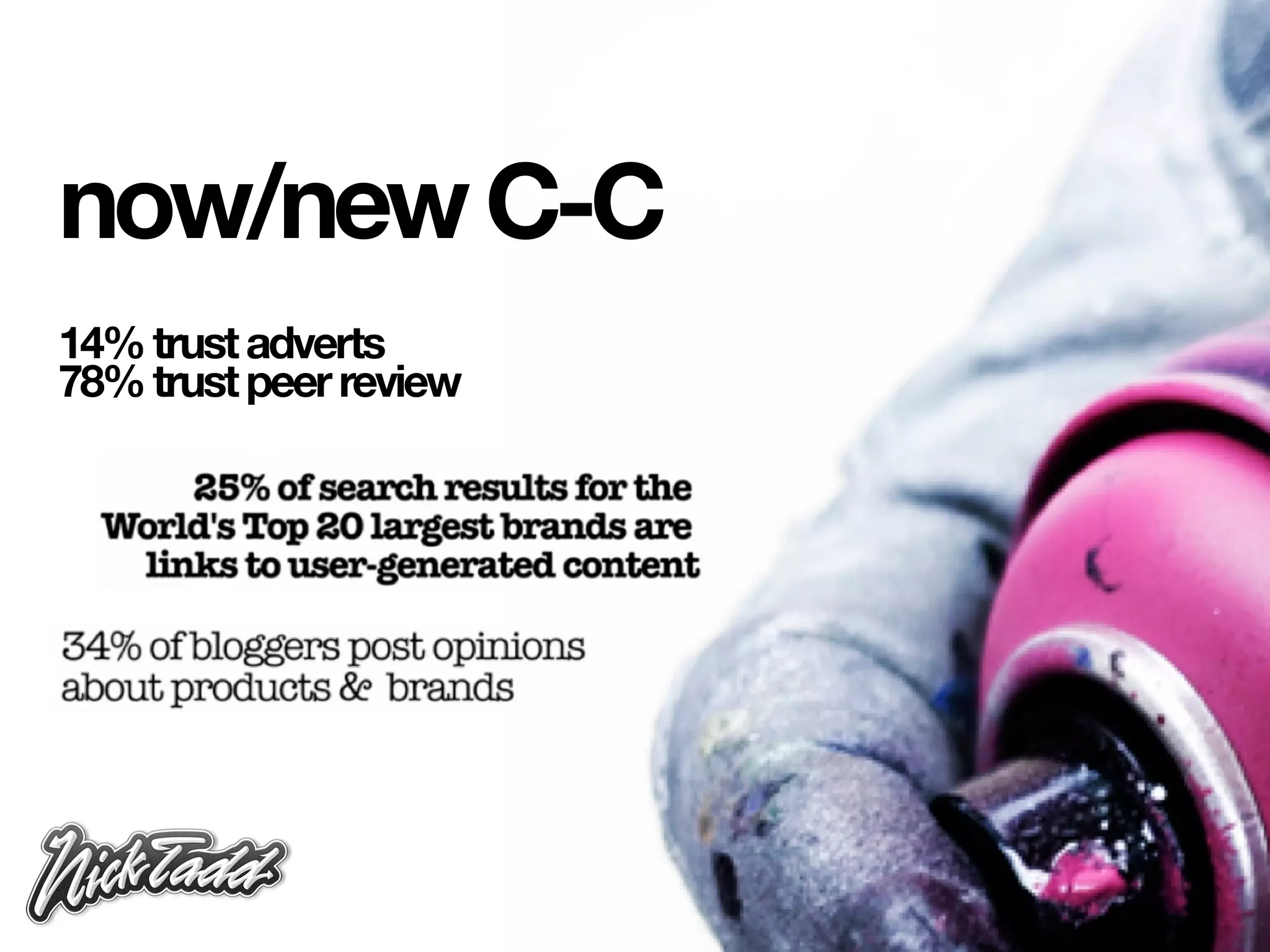 now/new C-C
14% trust adverts
78% trust peer review
 