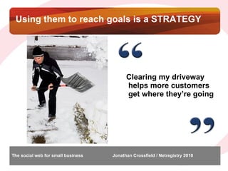 Using them to reach goals is a STRATEGY <ul><li>Clearing my driveway helps more customers get where they’re going </li></ul>