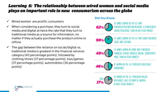 Learning 5: The relationship between wired women and social media
plays an important role in new consumerism across the gl...