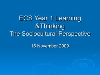 ECS Year 1 Learning &Thinking The Sociocultural Perspective 16 November 2009 