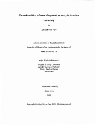 The Socio Political Influence Of Rap Music As Poetry In The Urban The Socio Political Influence Of Rap Music As Poetry In The Urban