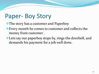 Paper- Boy Story
The story has a customer and Paperboy
Every month he comes to customer and collects the
money from customer .
Lets say our paperboy stops by, rings the doorbell, and
demands his payment for a job well done.
79
 