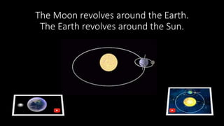 The Moon revolves around the Earth.
The Earth revolves around the Sun.
 