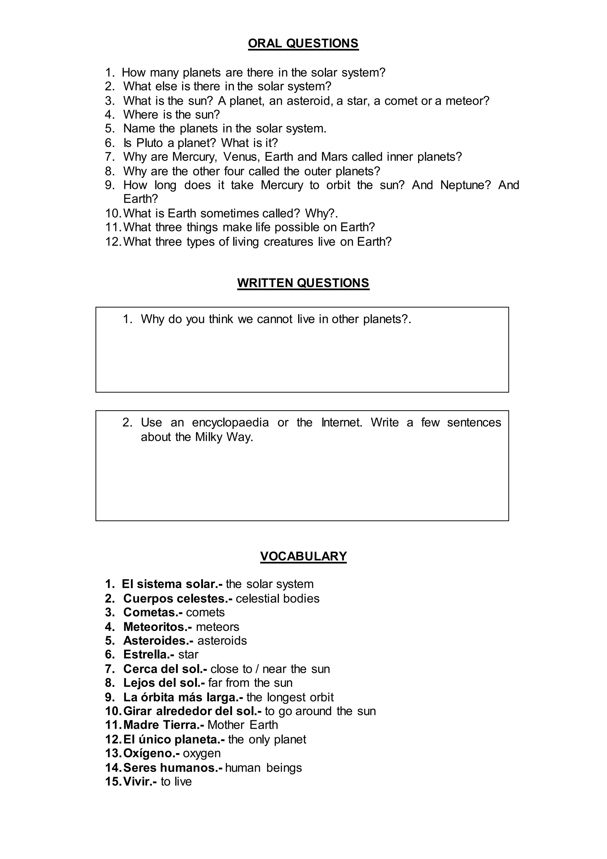 The solar system. reading | DOC