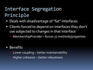 Don’t change existing working codeLiskov Substitution PrincipleDerived classes must be substitutable for their base classes