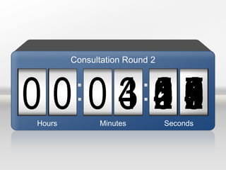 09000 4 87654321530 04 98765432103 9876543210987654321021 987654321098765432100Hours Minutes Seconds
Consultation Round 2
 