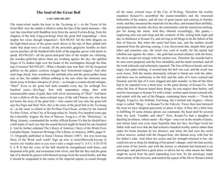 The Soul of the Great Bell
LAFCADIO HEARN
The water-clock marks the hour in the Ta-chung sz’,—in the Tower of the
Great Be...