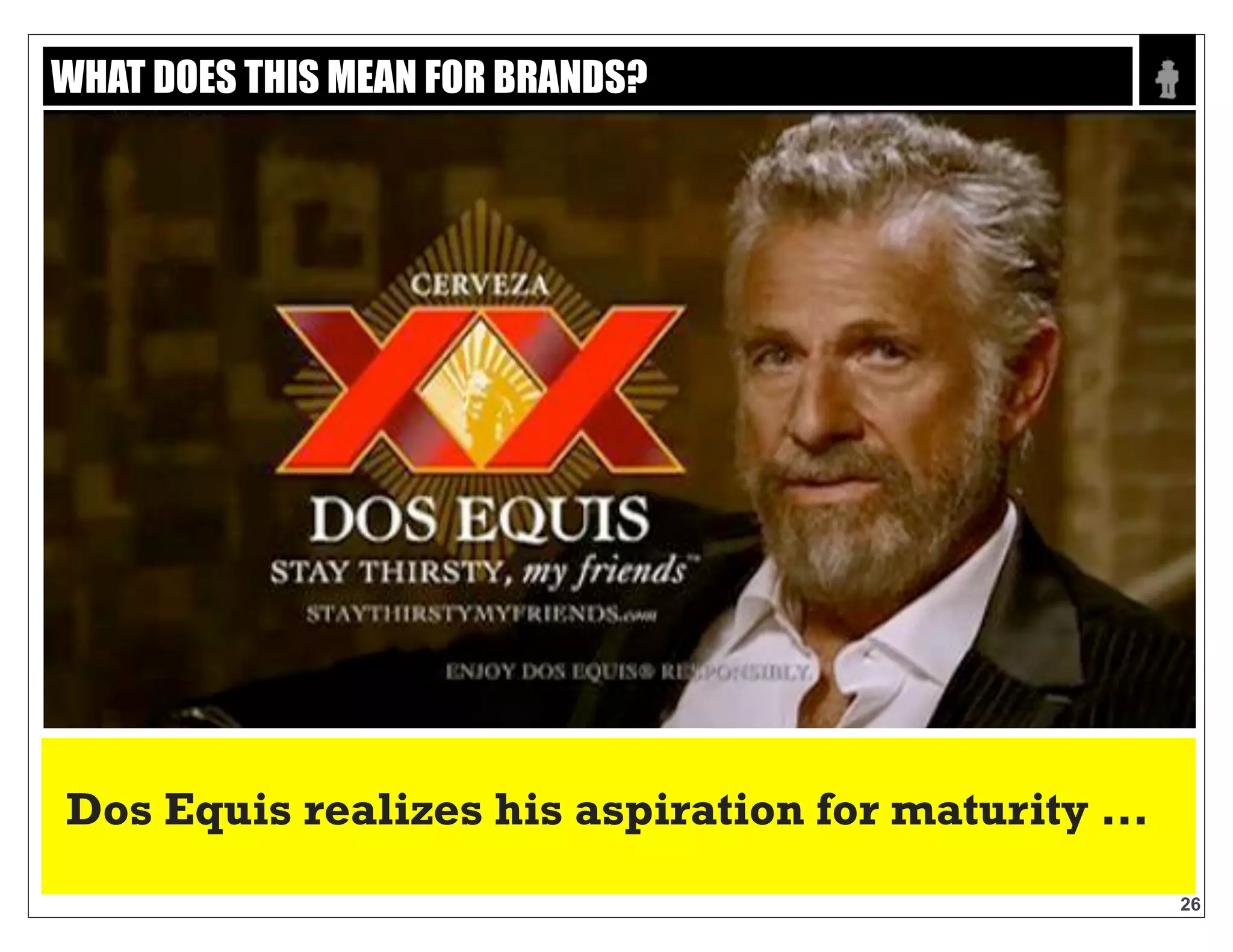 Text
26
DOS EQUIS REALIZES HIS ASPIRATION FOR MATURITY..
WHAT DOES THIS MEAN FOR BRANDS?
 