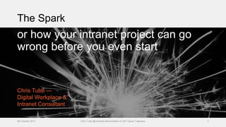 The Spark
 TK
 TK
 TK
Chris Tubb @christubb #IntranetNow © 2017 Spark Trajectory
or how your intranet project can go
wrong before you even start
Chris Tubb —
Digital Workplace &
Intranet Consultant
5th October 2017 1
 
