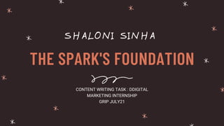 THE SPARK'S FOUNDATION
SHALONI SINHA
CONTENT WRITING TASK : DDIGITAL
MARKETING INTERNSHIP
GRIP JULY21
 
