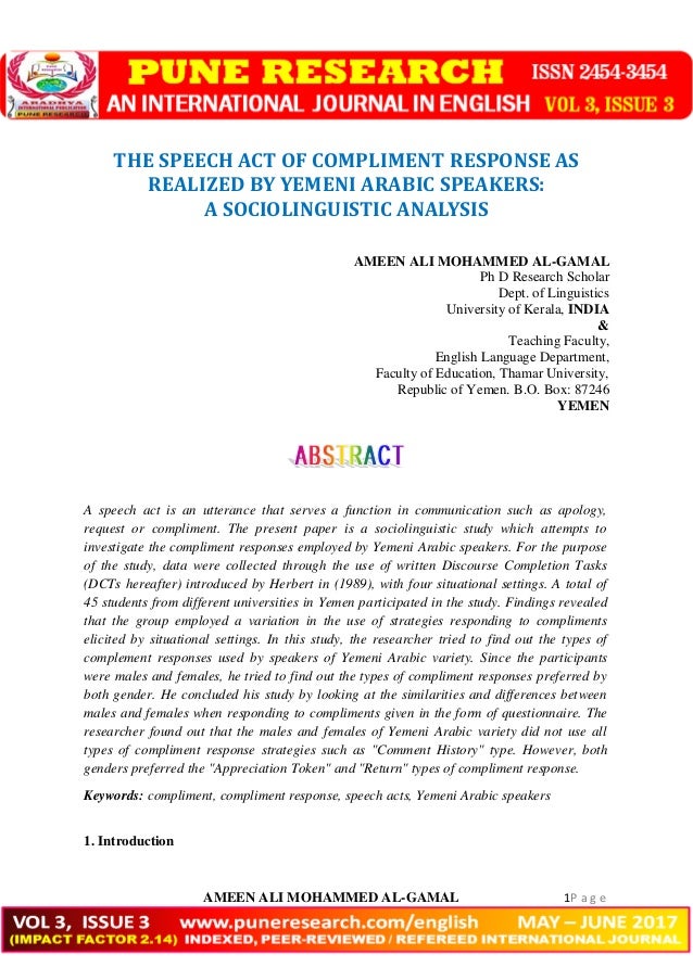 The Speech Act Of Compliment Response As Realized By Yemeni