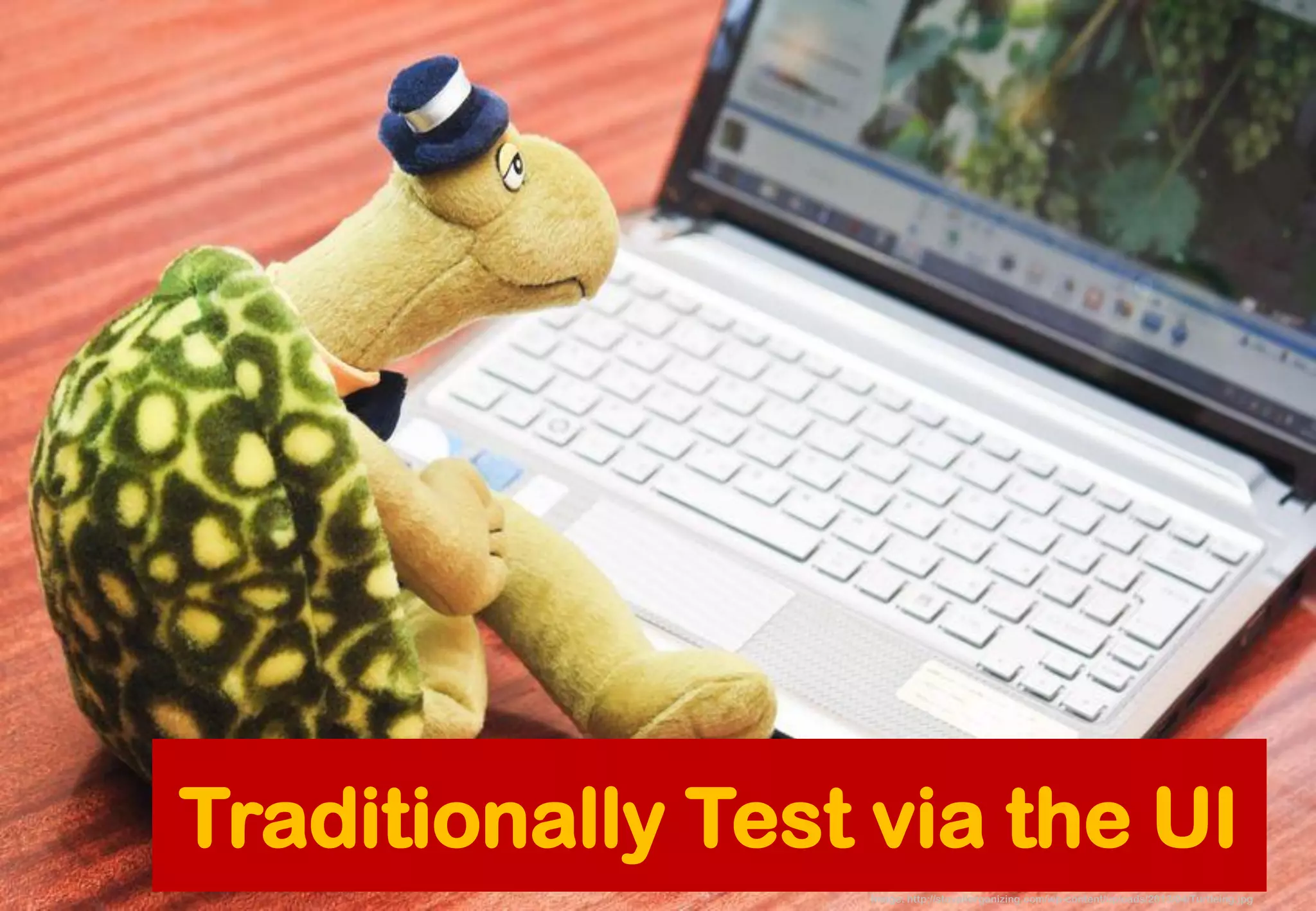 Traditionally Test via the UI 
Image: http://stovallorganizing.com/wp-content/uploads/2013/04/Turtleing.jpg  