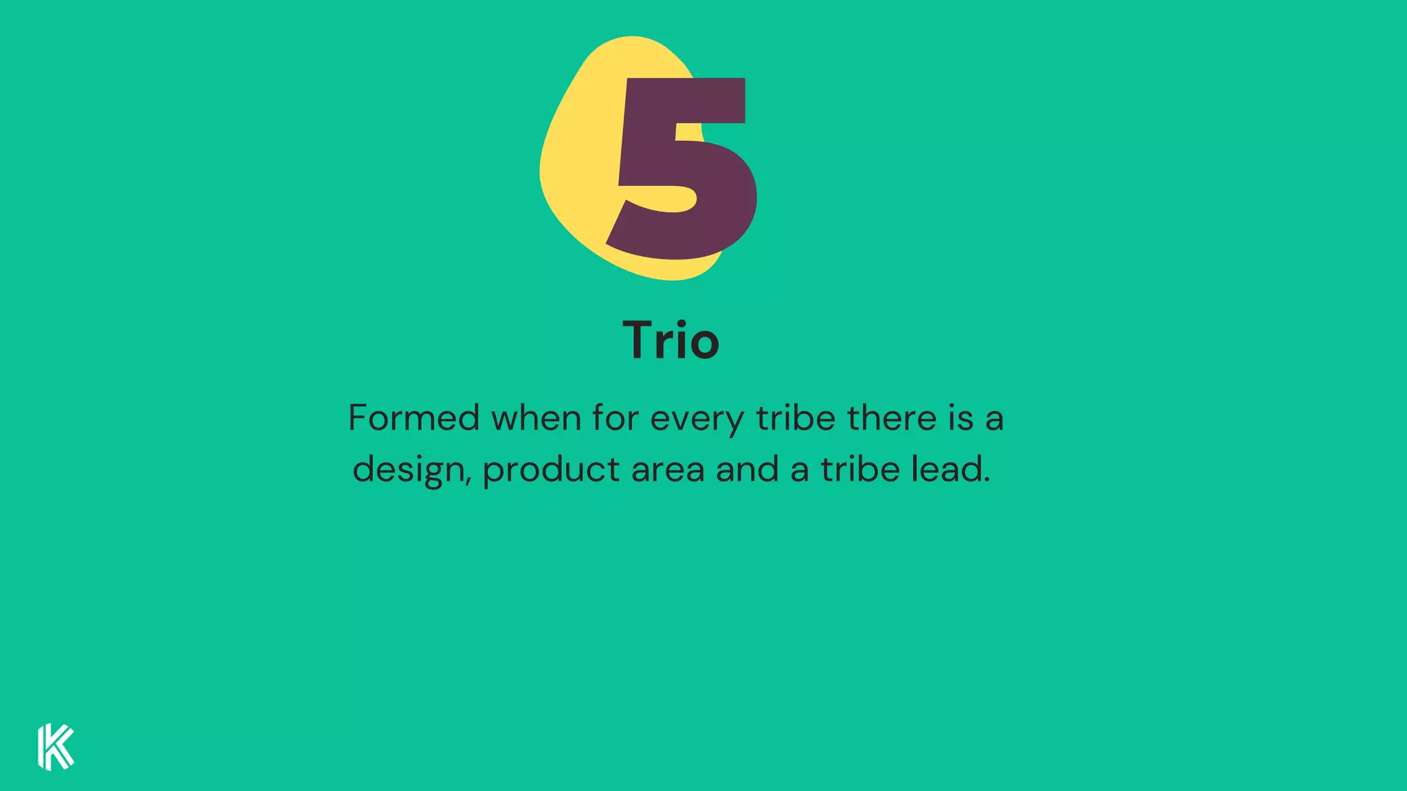 5
Trio
Formed when for every tribe there is a
design, product area and a tribe lead.
 