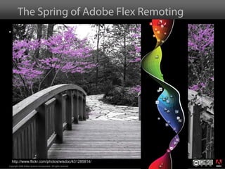 The Spring of Adobe Flex Remoting




                                                                  ®



  http://www.flickr.com/photos/wisdoc/431285814/
Copyright 2008 Adobe Systems Incorporated. All rights reserved.
 
