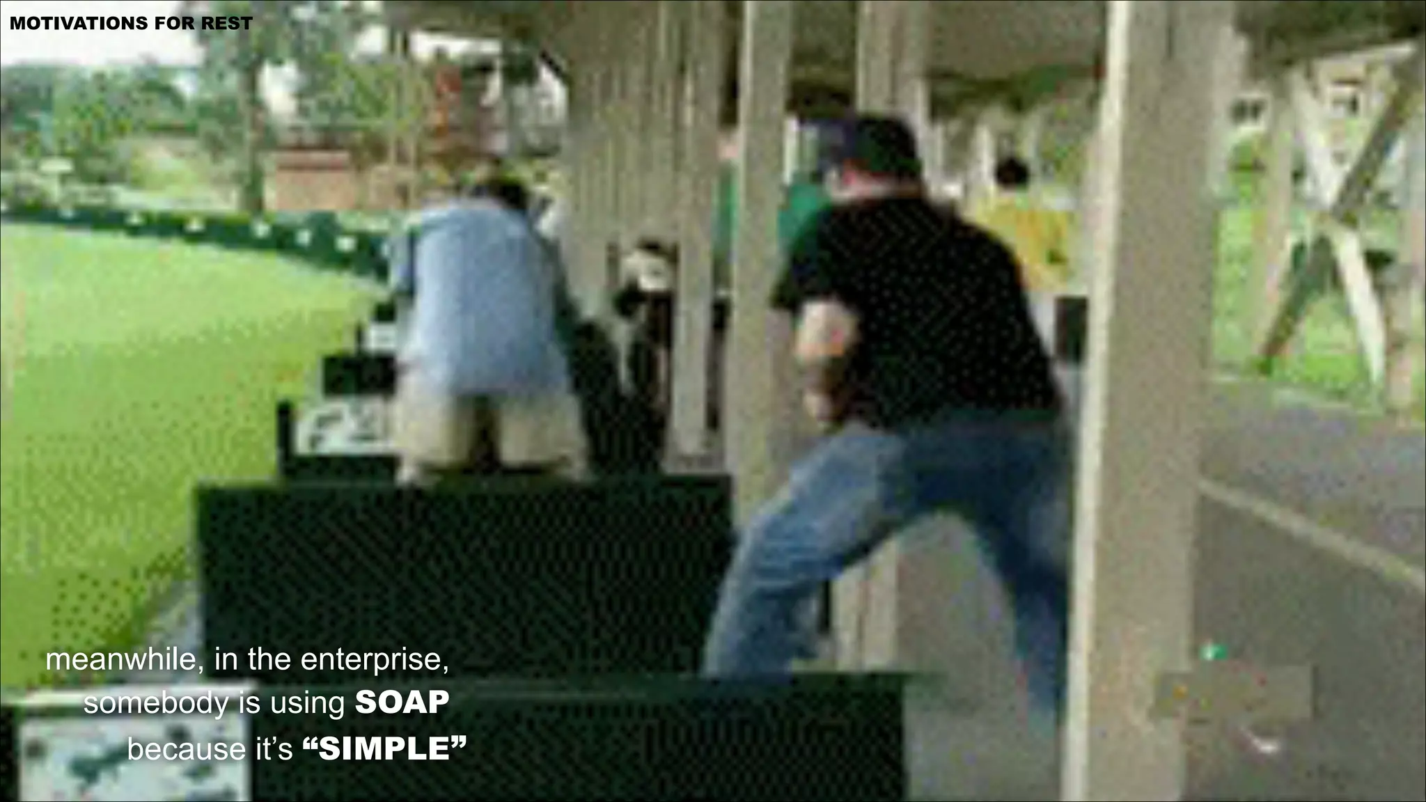 MOTIVATIONS FOR REST

meanwhile, in the enterprise,
somebody is using SOAP
because it’s “SIMPLE”

GITHUB.COM/JOSHLONG/THE-SPRING-REST-STACK

 