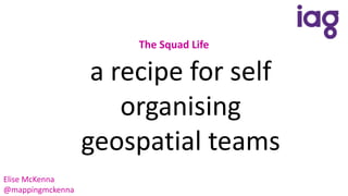 The Squad Life
a recipe for self
organising
geospatial teams
Elise McKenna
@mappingmckenna
 