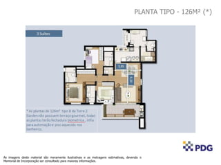 PLANTA TIPO - 126M² (*)
As imagens deste material são meramente ilustrativas e as metragens estimativas, devendo o
Memorial de Incorporação ser consultado para maiores informações.
 