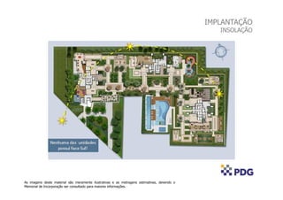 IMPLANTAÇÃO
                                                                                                INSOLAÇÃO




As imagens deste material são meramente ilustrativas e as metragens estimativas, devendo o
Memorial de Incorporação ser consultado para maiores informações.
 
