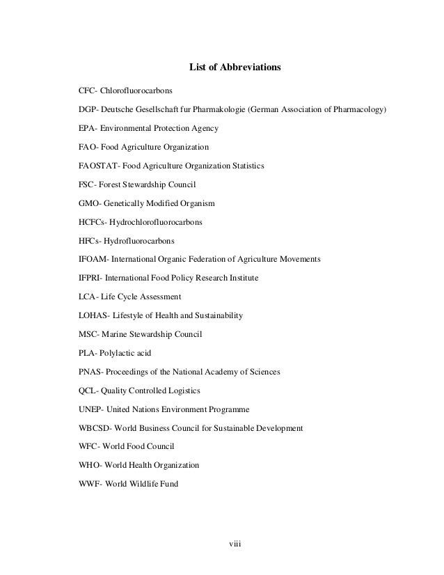 List of abbreviations in the dissertation