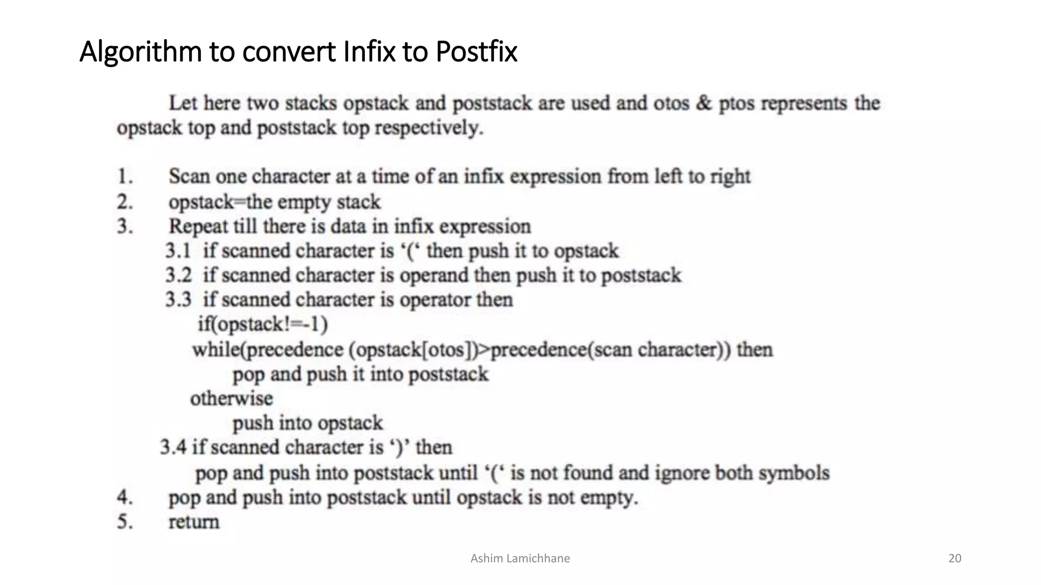 Algorithm to convert Infix to Postfix
Ashim Lamichhane 20
 