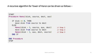 A recursive algorithm for Tower of Hanoi can be driven as follows −
Ashim Lamichhane 31
 