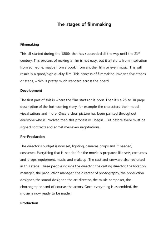 The Stages Of Film Making