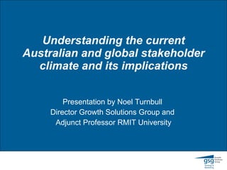 Understanding the current Australian and global stakeholder climate and its implications Presentation by Noel Turnbull  Director Growth Solutions Group and  Adjunct Professor RMIT University 