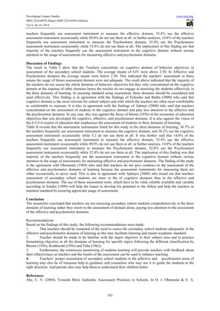 The standard of teachers’ assessment practices in three domains of ...