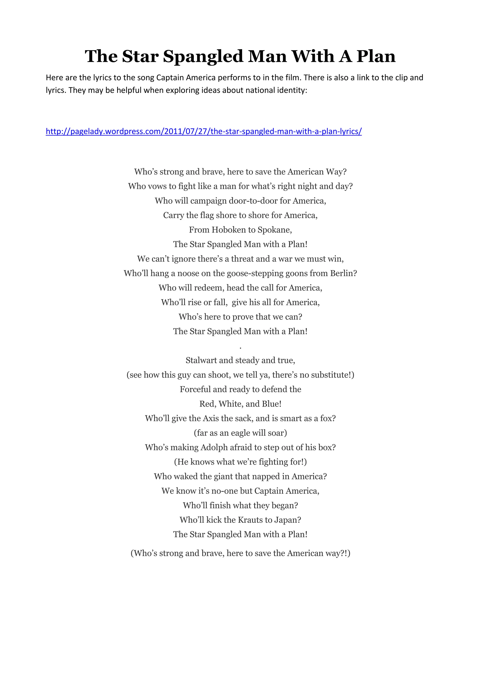 Star Spangled Man With A Plan Lyrics The star spangled man with a plan | PDF
