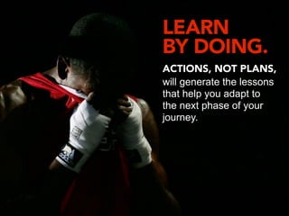 LEARN
BY DOING.
ACTIONS, NOT PLANS,
will generate the lessons
that help you adapt to
the next phase of your
journey.
 