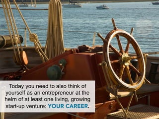 Today you need to also think of
yourself as an entrepreneur at the
helm of at least one living, growing
start-up venture: YOUR CAREER.
 