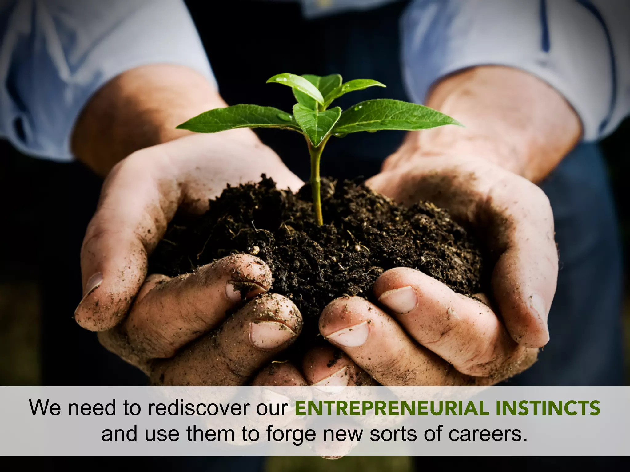 We need to rediscover our ENTREPRENEURIAL INSTINCTS
      and use them to forge new sorts of careers.
 