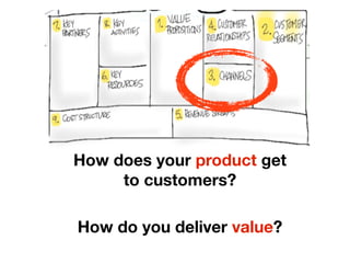 How does your product get
     to customers?

How do you deliver value?
 