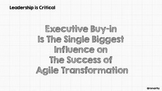 @rsmartly
Leadership is Critical
Executive Buy-in
Is The Single Biggest
Influence on
The Success of
Agile Transformation
 