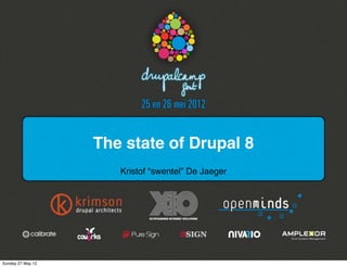 The state of Drupal 8
                      Kristof “swentel” De Jaeger




Sunday 27 May 12
 