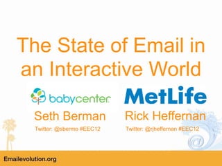 The State of Email in
an Interactive World

 Seth Berman                Rick Heffernan
  Twitter: @sbermo #EEC12   Twitter: @rjheffernan #EEC12
 