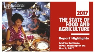 Andrea Cattaneo
IFPRI, Washington DC
Nov. 6, 2017
Report Highlights
 