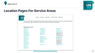 Location Pages For Service Areas
https://www.localseoguide.com/services/cities/ 43
LMFAO TEST #7
 