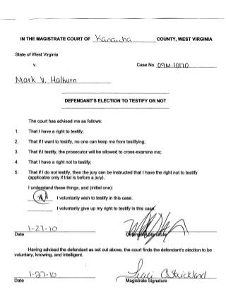 Criminal Complaint For Trespassing - The State of WV v. Mark Vance Halburn   09m-10170 8/30/2009