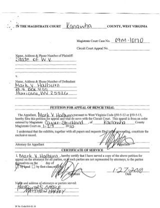 Criminal Complaint For Trespassing - The State of WV v. Mark Vance Halburn   09m-10170 8/30/2009