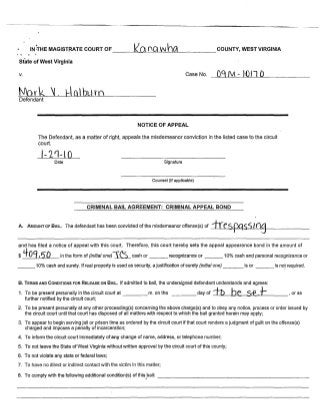 Criminal Complaint For Trespassing - The State of WV v. Mark Vance Halburn   09m-10170 8/30/2009