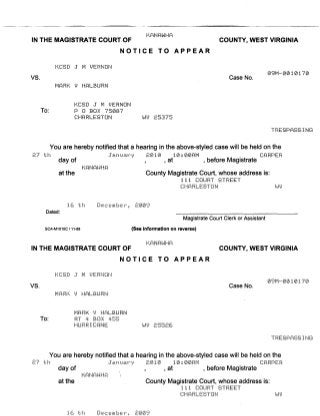 Criminal Complaint For Trespassing - The State of WV v. Mark Vance Halburn   09m-10170 8/30/2009