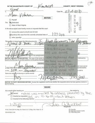 Criminal Complaint For Trespassing - The State of WV v. Mark Vance Halburn   09m-10170 8/30/2009