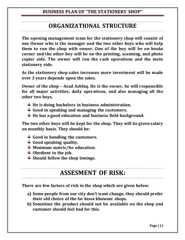 stationery shop business plan sample pdf