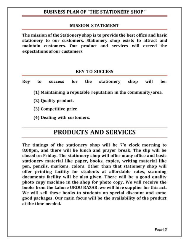Business plan "The stationery shop" PDF