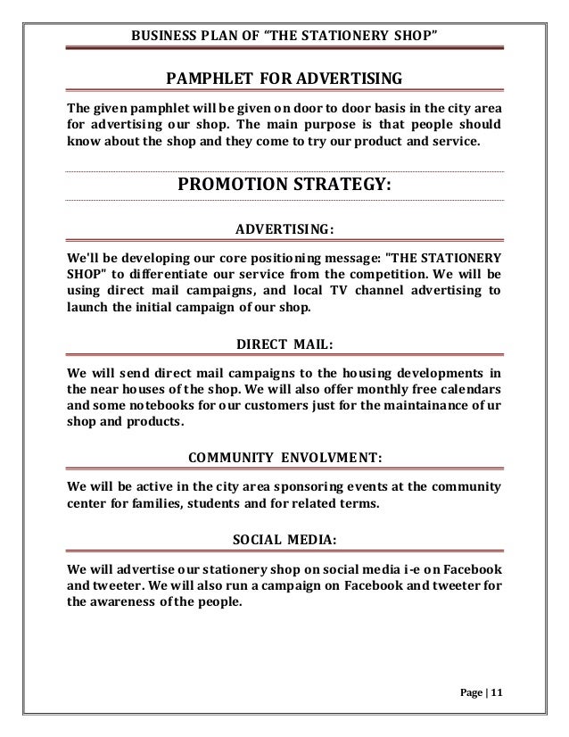 stationery shop business plan sample