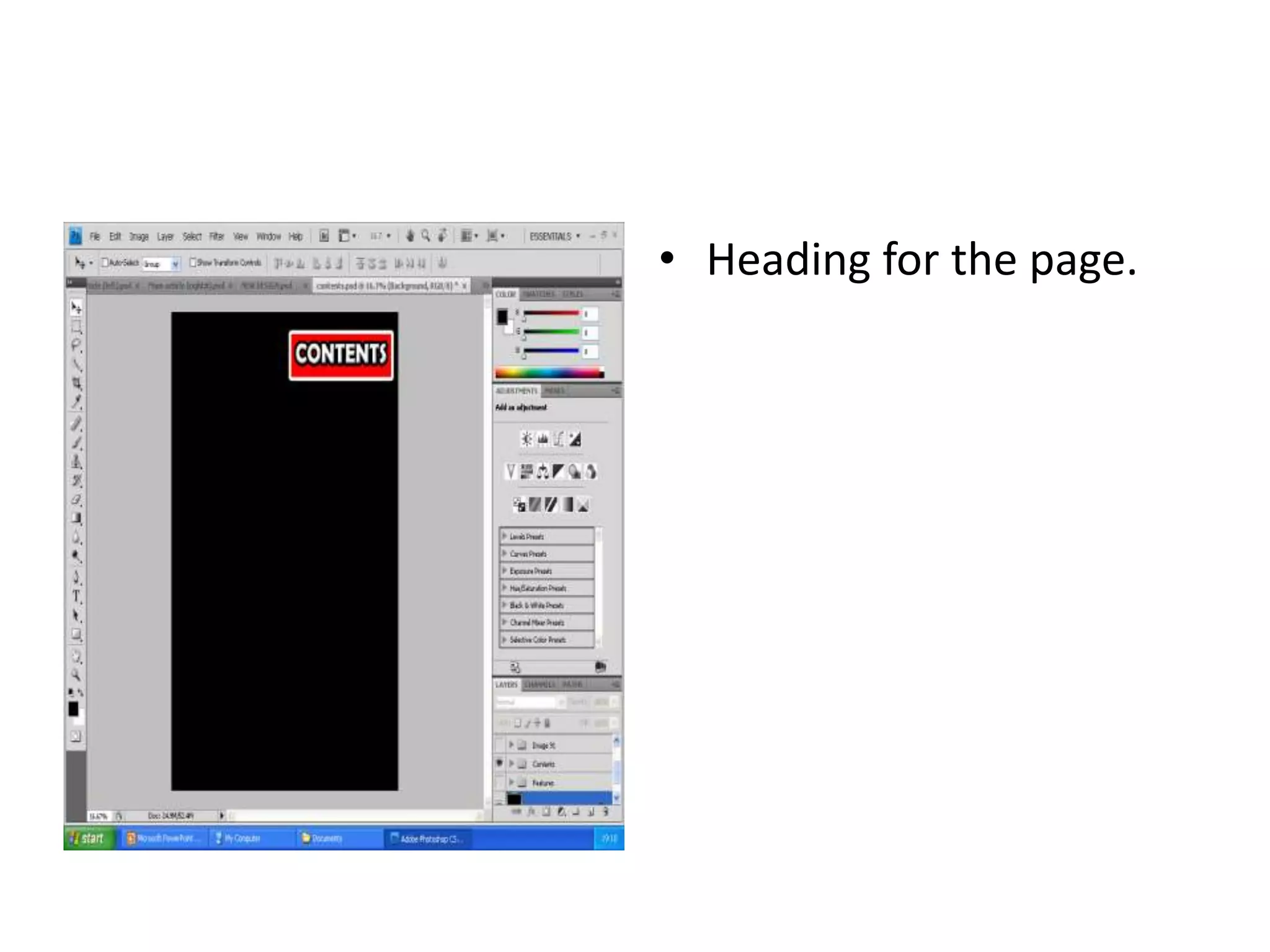 Heading for the page. 