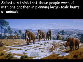  Scientists think that these people worked
with one another in planning large-scale hunts
of animals.
 